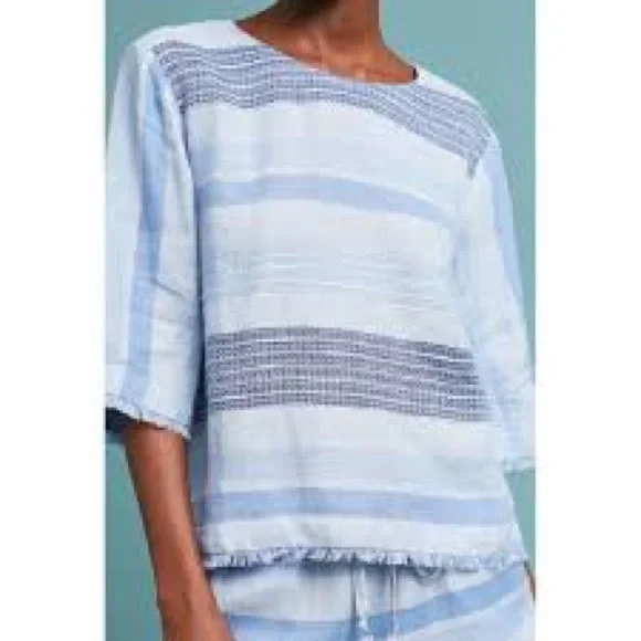 Anthropologie Cloth & Stone Striped Button Down Blouse Light Blue XS - Picture 3 of 11